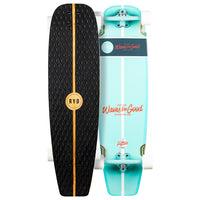 RYD Retro Cruiser Drone Ranger skateboard, black EVA deck-pad top with wood centre stripe and mint coastal-branded underside shown side by side