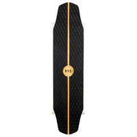 RYD Retro Cruiser Road Movie skateboard, black EVA deck-pad top with wood centre stripe and RYD logo medallion