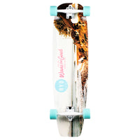 RYD Everyday Drone Ranger skateboard underside, aerial coastal photography print with RYD Waves be Good branding