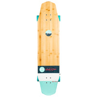 RYD Everyday Road Movie skateboard, bamboo deck top with True Range logo and RYD branding, aqua wheels