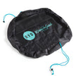 RYD Black Change Mat wetsuit bag laid open flat with teal RYD branding and drawstring