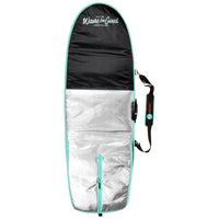 RYD Alt Range Everyday board cover, Black/Aqua — back view showing the reflective heat-shield lining