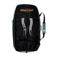 Black/Aqua RYD Bodyboard Range Everyday board bag — back view showing the shoulder straps