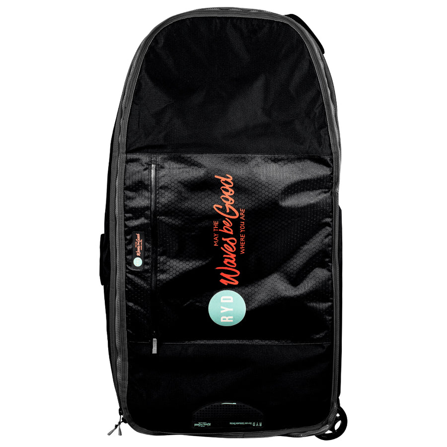 Black/Grey RYD Bodyboard Range Explore board bag — front view showing the branded logo panel