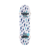 RYD First Push Lightning Strike street skateboard underside, white deck with navy and aqua lightning bolt print