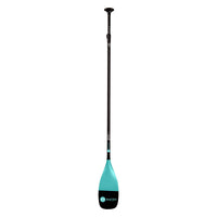 RYD Carbon adjustable SUP paddle in Black/Aqua, full length view showing the carbon shaft and aqua blade