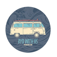 RYD Air Freshener — Kombi scent, coral disc with a cream VW Kombi van and RYD With Us branding