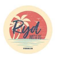 RYD Air Freshener — Sunset scent, coral disc with a sunset design and RYD With Us branding