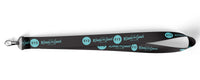 RYD Black lanyard, laid flat and straight, with teal RYD logo