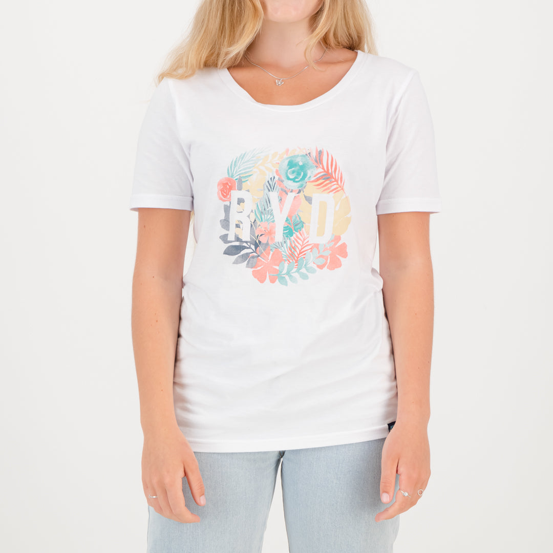 RYD T-Shirt - Ladies - Flower Circle - White